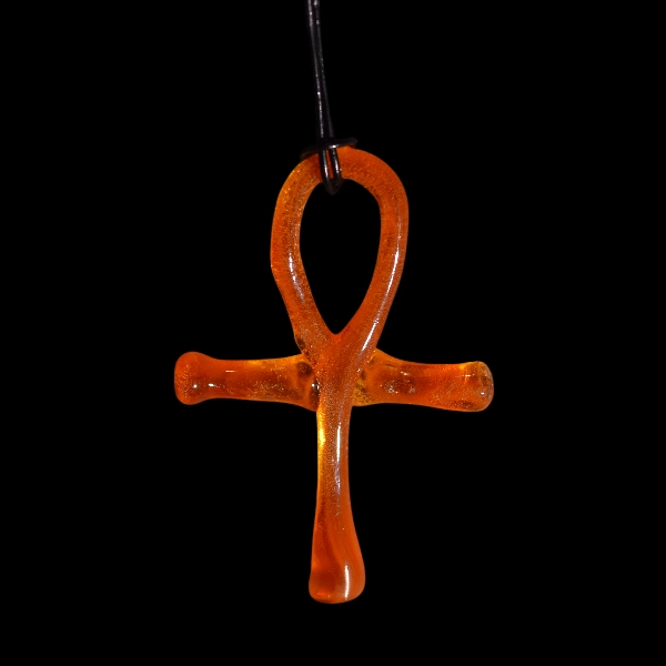 Pendentif en verre soufflé fait main - Ankh orange