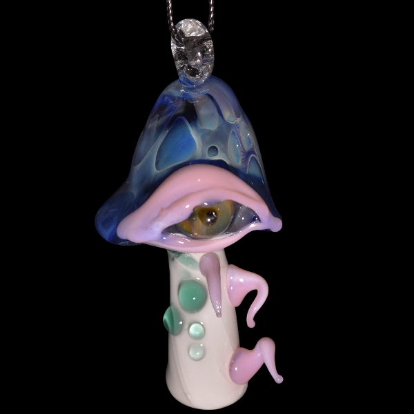 Pendentif en verre soufflé fait main - champis oeil rose