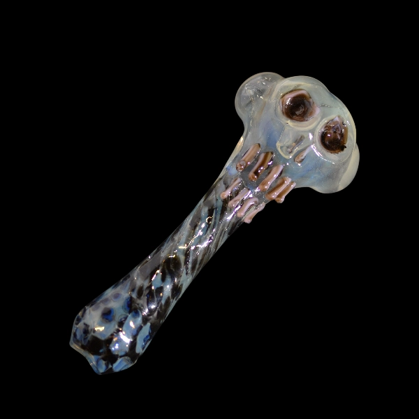 Pipe chillums en verre - modèle skull aztec silver