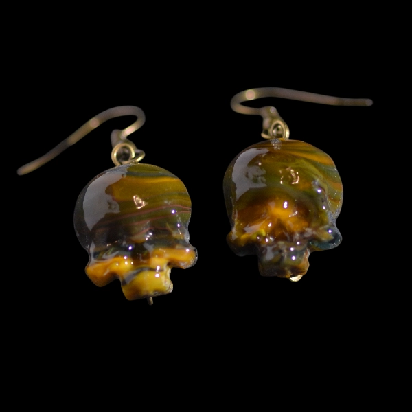 Boucles d'oreilles en verre skull mercure